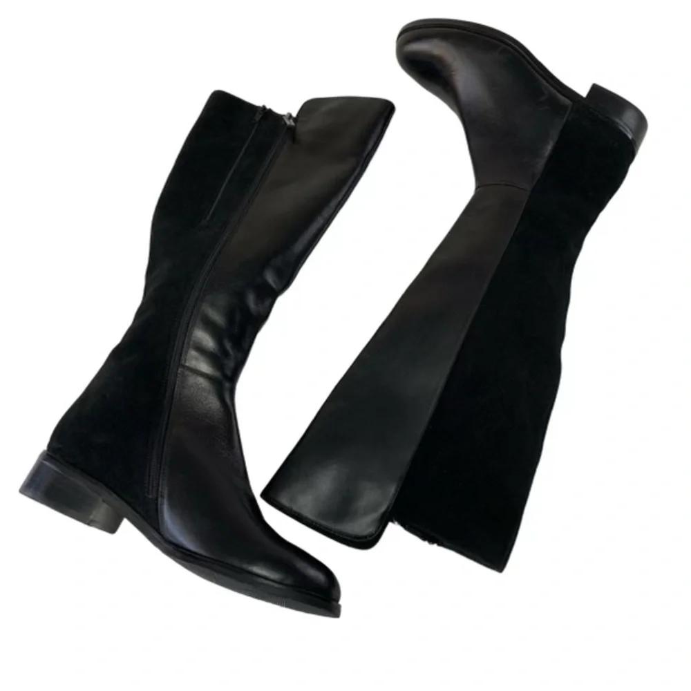 Aqua Diva Black Leather Waterproof Over The Knee Boots Size 7 Block Heel NWOB